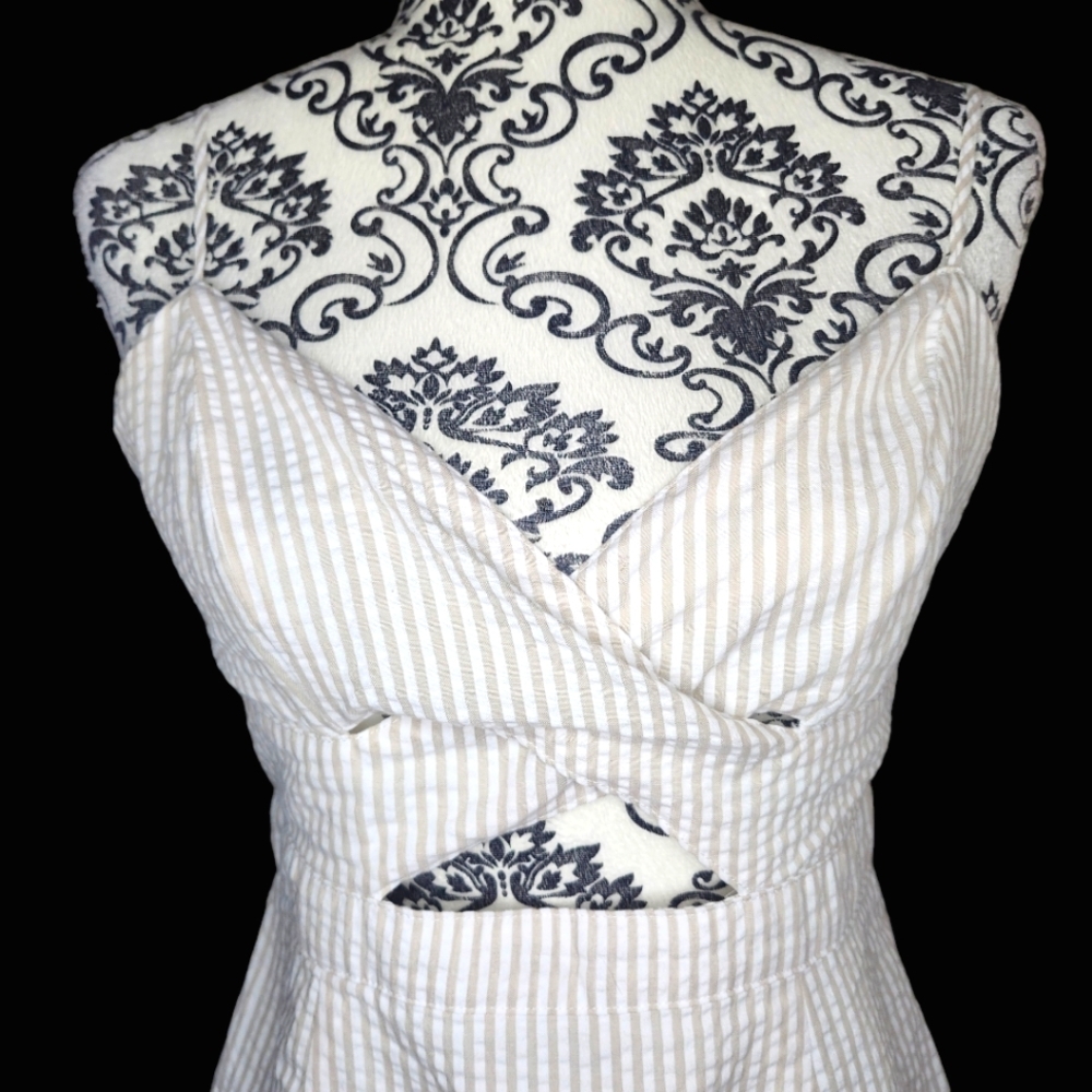 FOREVER 21 White & Tan Stripped Mini Dress- Medium - Picture 2 of 5